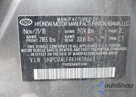 2019 Hyundai Elantra Se из США, поврежденный, VIN 5NPD74LF8KH438663